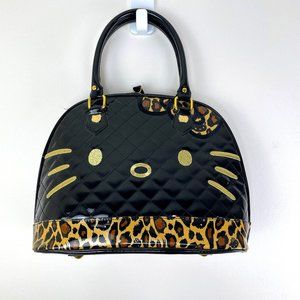 Vintage Sanrio Hello Kitty LoungeFly Black Quilted Face with Leopard Detail Bag